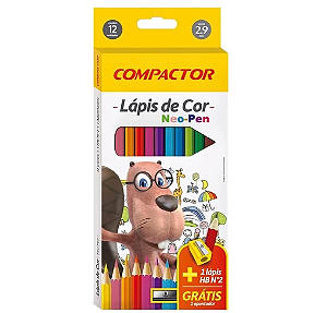 Kit Lápis de Cor Neo-Pen 12 Cores + 1 Lápis HB + 1 Apontador Compactor