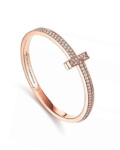 Pulseira articulada T1 larga com diamante em ouro rosa 18k