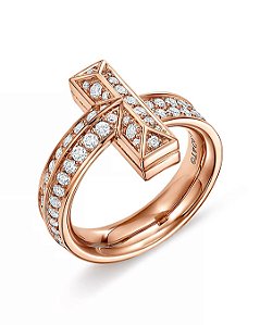 Anel T1 em ouro rosa com diamantes, 4,5 mm