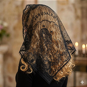 Véu Católico pra Missa Bordado Nossa Senhora Preto ou Branco