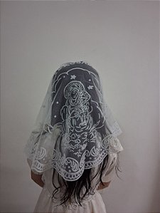 Véu Católico pra Missa Desenho Nossa Senhora Preto ou Branco