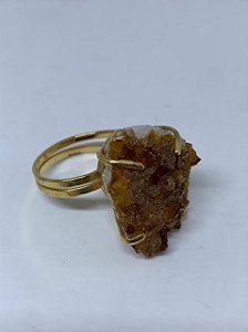 Anel de Citrino Folhado a Ouro