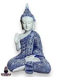Buda Pintura Grega Azul C/ Strass Em Resina 20Cm