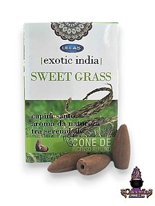 Incenso Cone Refluxo Exotic India Sweet Grass Com 10 Cones Back Flow