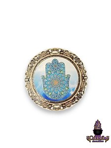 Quadro de Mesa e Parede Redondo com Mão Hamsa