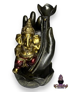Incensario Cascata Ganesha Na Mao Em Resina 20Cm