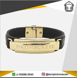 Pulseiras Magnéticas c/ Placa Dourada Foco, Força e Fé