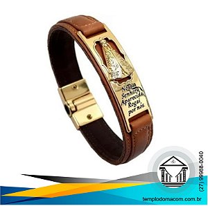Pulseira Magnética Couro - Nossa Senhora Rogai por Nós