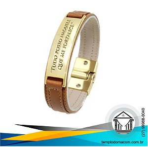 Pulseira Magnética Couro - Tudo Posso Naquele Que Me Fortalece