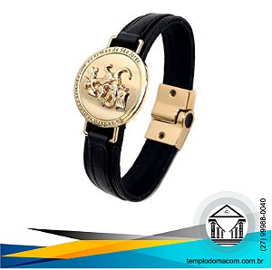 Pulseira Magnética Dourada Couro - São Jorge