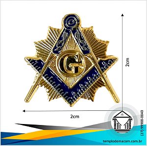 Pin Brasão Esquadro e Compasso Dourado - 2cm