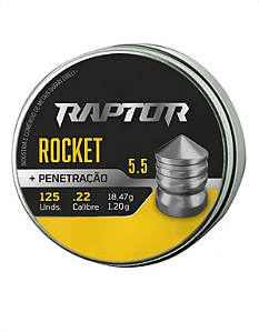 Chumbinho Raptor Rocket 5,5mm Penetração Pontiagudo 125un