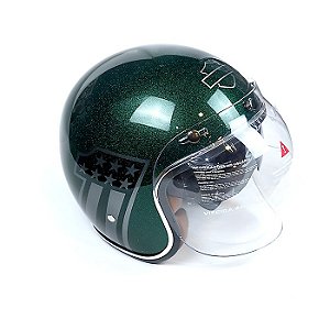 Capacete Aberto Lucca Mod. Sublime - Customizado por MTX Imports - HD Metal Flake Verde c/ Logo HD