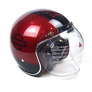 Capacete Aberto Lucca Mod. Sublime - Customizado por MTX Imports - HD Preto e Vermelho c/ Logo HD