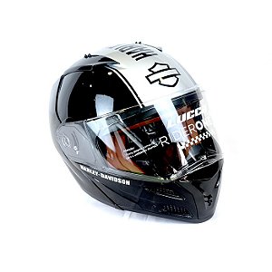 Capacete Escamoteável Lucca Mod. Rider One 1 - Customizado por MTX Imports -  Preto c/ Faixa larga Prata Logo HD