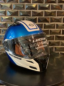 Capacete Escamoteável Lucca Mod. Rider One 1 - Customizado por MTX Imports - Azul & Branco HD-ST