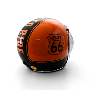 Capacete Aberto Origine Primo Route 66 - Customizado por MTX Imports - Cor Laranja com Faixa Preta