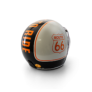 Capacete Aberto Origine Primo Route 66 - Customizado por MTX Imports - Cor Branco com Faixa Preta Escrita Laranja