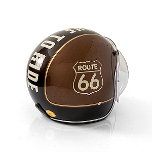 Capacete Aberto Origine Primo Route 66 - Customizado por MTX Imports - Cor Marrom com faixa Chocolate escrita Creme