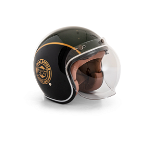 Capacete Aberto Lucca Mod. Sublime - Customizado por MTX Imports - Royal Enfield Meteor Verde, Preto e Dourado