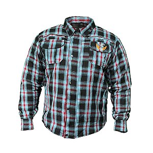 Camisa Masculina de Fibra Sintética Azul com Detalhes Vermelhos - Kustom Art