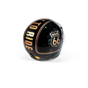 Capacete Aberto Origine Primo Route 66 - Customizado por MTX Imports - Cor Preto com detalhes Dourados