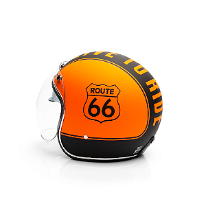 Capacete Aberto Origine Primo Route 66 - Customizado por MTX Imports - Cor Laranja com faixa Preta Fosco