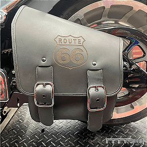 Bolsa de Balança Couro Logo Route 66 - Laser - Preta  - Softail Tds. Anos