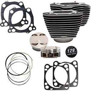 Big Bore S&S Cycle 129" Kit Cilindro para motores M8 107" (2017-2026) - Preto texturizado com aletas destacadas