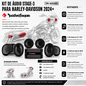Kit Completo de áudio Rockford Fosgate Stage 3 (1000w) para Harley Street Glide FLHX / Road Glide FLTRX 2024-2026