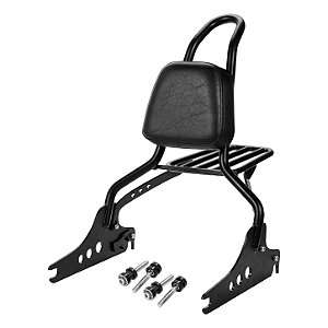 Sissy Bar Wings Custom King Low 16" Destacável com Bagageiro Removível Preto Brilho para Harley Davidson Softail Low Rid