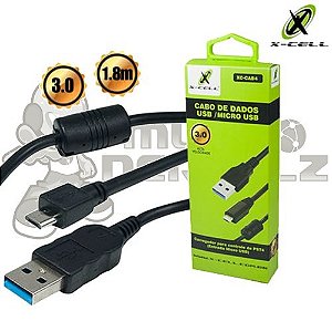 Cabo de Carregamento e Dados Para PS4 , Micro USB (V8), 1.80 M - X-Cell XC-CAB4