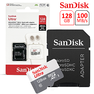 Cartão de Memória 128GB SanDisk Ultra MicroSD - Classe 10, 100MB/s Original com Adaptador SD