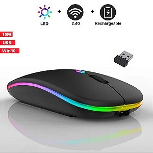 Mouse Óptico Sem Fio Recarregável 1.600DPI, RGB, 4 Botões, Preto - H'Maston E-1300 Pro