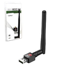 Adaptador Wi-Fi Wireless USB Com Antena, 2.4Ghz, 150Mbps