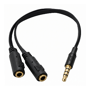 Cabo Adaptador de Áudio Y P3 (Macho) para 2 P2 (Fêmea) Fone e Microfone - Verde
