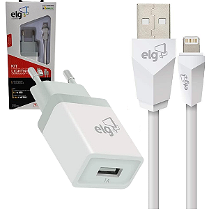 Kit Carregador 1A Com Cabo iPhone Com 1 Metro 2.4A - Elg KT810WC