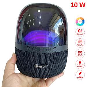 Caixa de Som Portátil 10W Luminária com LED Bluetooth, USB, Rádio FM - Hrebos HS-638