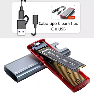 Case Gaveta SSD M.2 PCIe NVMe NGFF 2230, 2242, 2260 e 2280 USB 3.1 e USB-C