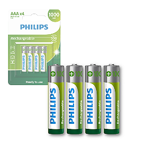 Pilha Recarregável AAA (Palito) 1.2V 1.000mAh com 4 Unidades - Philips R03B4RTU10/59