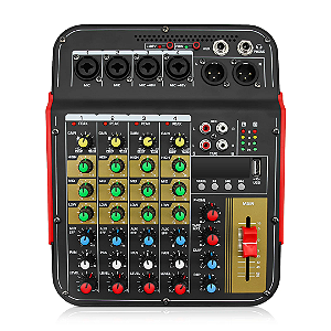 Mesa de Som Portátil 6 Canais com USB e Bluetooth Compatível Processador Reverb
