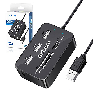 Hub USB 2.0 Com 3 Portas Usb + 4 Portas Leitor MS Pro Duo, SD/MMC, M2 e Micro SD - Exbom UH-R230