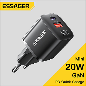 Carregador Fonte USB + Tipo C  QC 3.0, 20W - Essager Gan