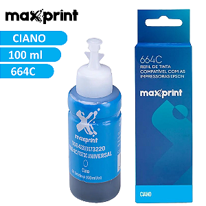 Tinta de Impressora Epson 664 Ciano Compatível L100 L110 L120 L200 L210 L220 L300 L310 L350 L355 L360 L365 L375 L380 L395 L396 L455 L475 L495 L550 L555 L565 L575 L1300 L606 L656 L1455 - Maxprint