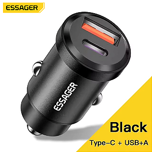 Carregador Para Carro com 2 Saídas USB e Tipo C 30W, 5A, QC, PD 3.0 - Essager ES-CC07