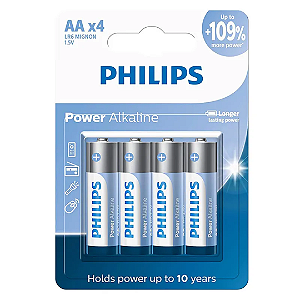 Pilha Alcalina AA (Comum) 1.5V com 4 Unidades, Power Alkaline - Philips LR6P4B/59
