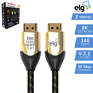 Cabo HDMI de 2 Metros, Versão 2.1, Ultra HD 8K 144Hz, Ultra High Speed 48Gbps - ELG HS8K20