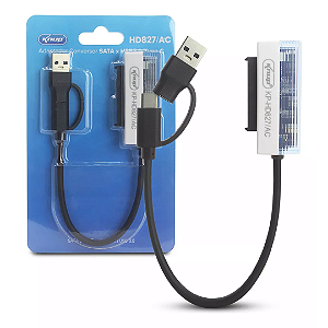 Cabo Adaptador Conversor Sata USB 3.0 e Tipo C, 2.5 Polegadas - Knup KP-HD827/AC