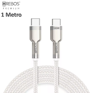 Cabo Tipo C Para Tipo C 100W com 1 Metro, Branco - Hrebos CB-351C
