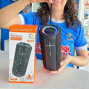 Caixa de Som Bluetooth Sem fio 16W com LED IPX6 Resistente a Água, TWS, Rádio - H'Maston TN02